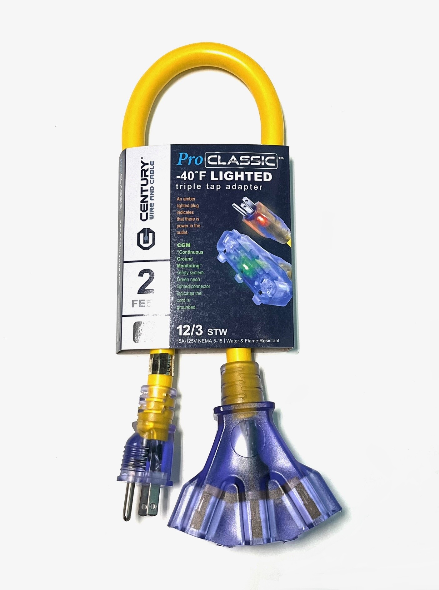 12/3 STW Pro Power Triple Tap Adapter, 2'