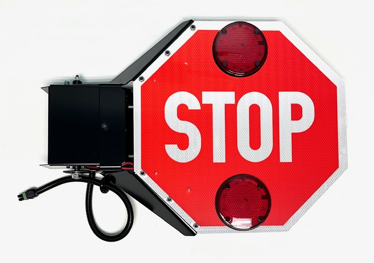 Defender Series STROBING LED Stop Arm, Blue Bird Vision FRONT